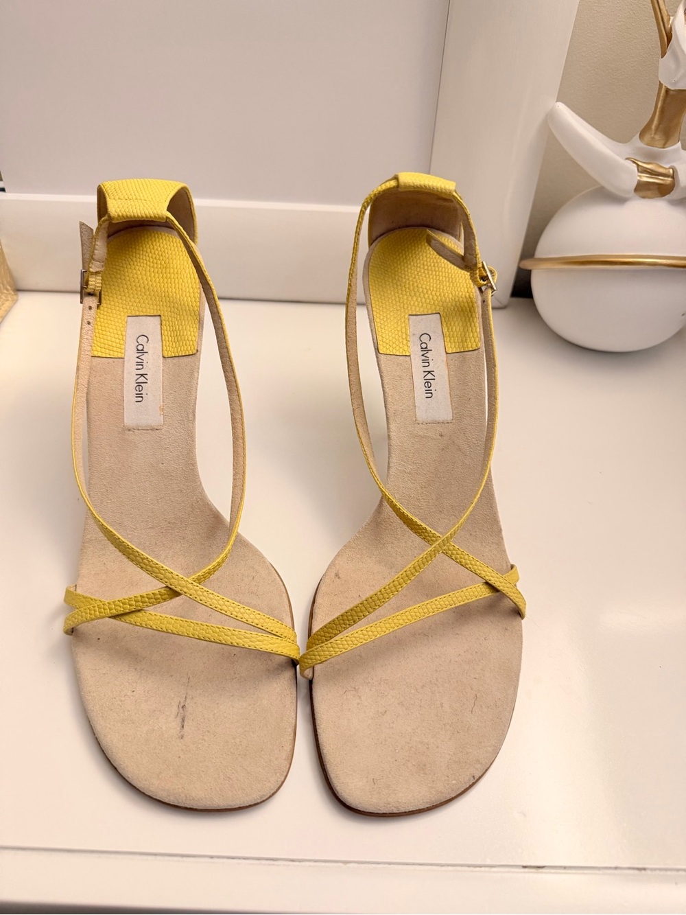 Calvin Klein Yellow Crisscross Ankle-Strap Sandals